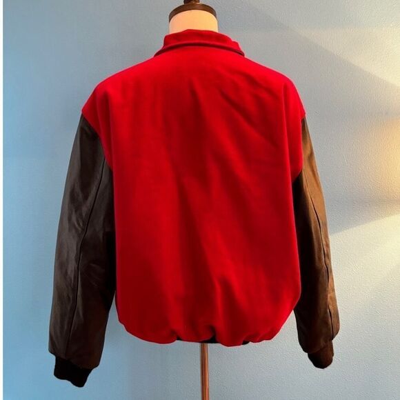 VTG Bean Town Brand Apparel Varsity Collegiate Jacket Leather Wool Quilted L RED - Picture 5 of 8